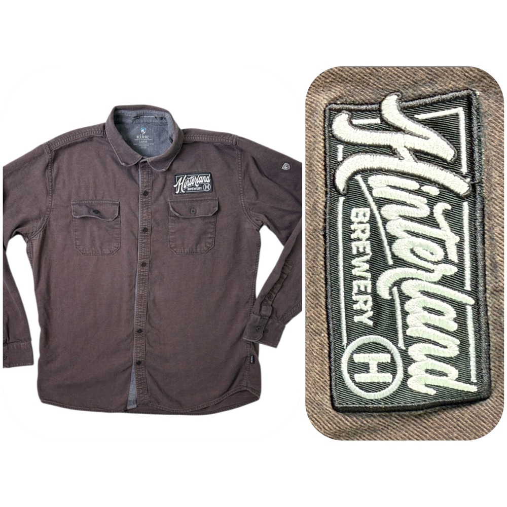Kuhl Hinterland Brewery Button Up Shirt Mens Large Brown Long Sleeve Cotton 7244